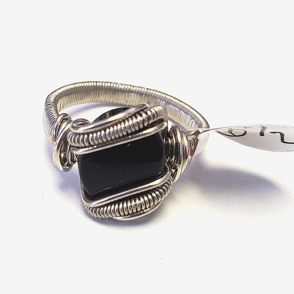 "Gray scale" Mystery Stone Handmade Wire Wrap Ring Size 6.5